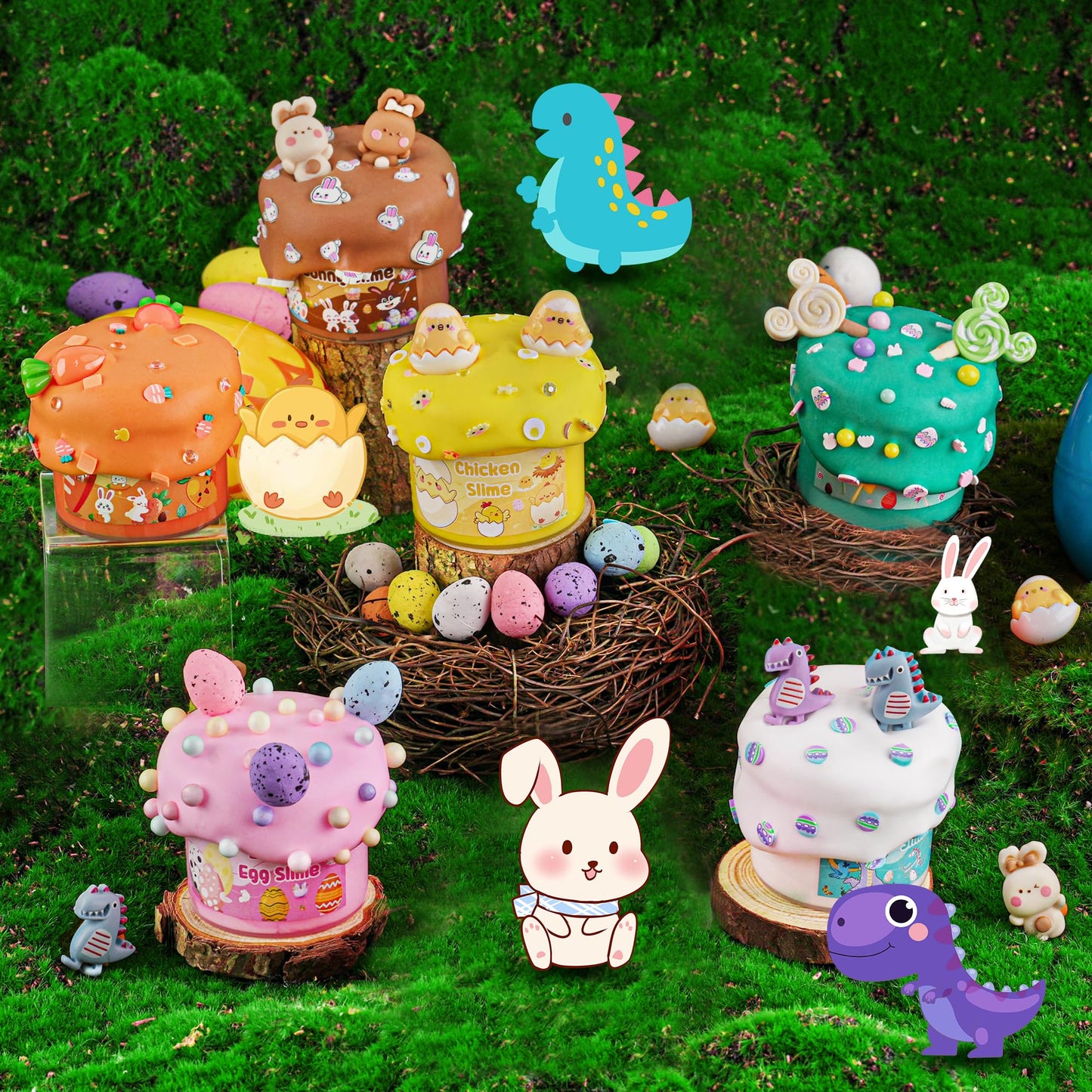 Lawoho Butter Slime Kit Easter Basket Stuffers - 6 Prefilled Easter Eggs With Butter Slime & Cute Slimes Add-Ins, Soft & Non Sti