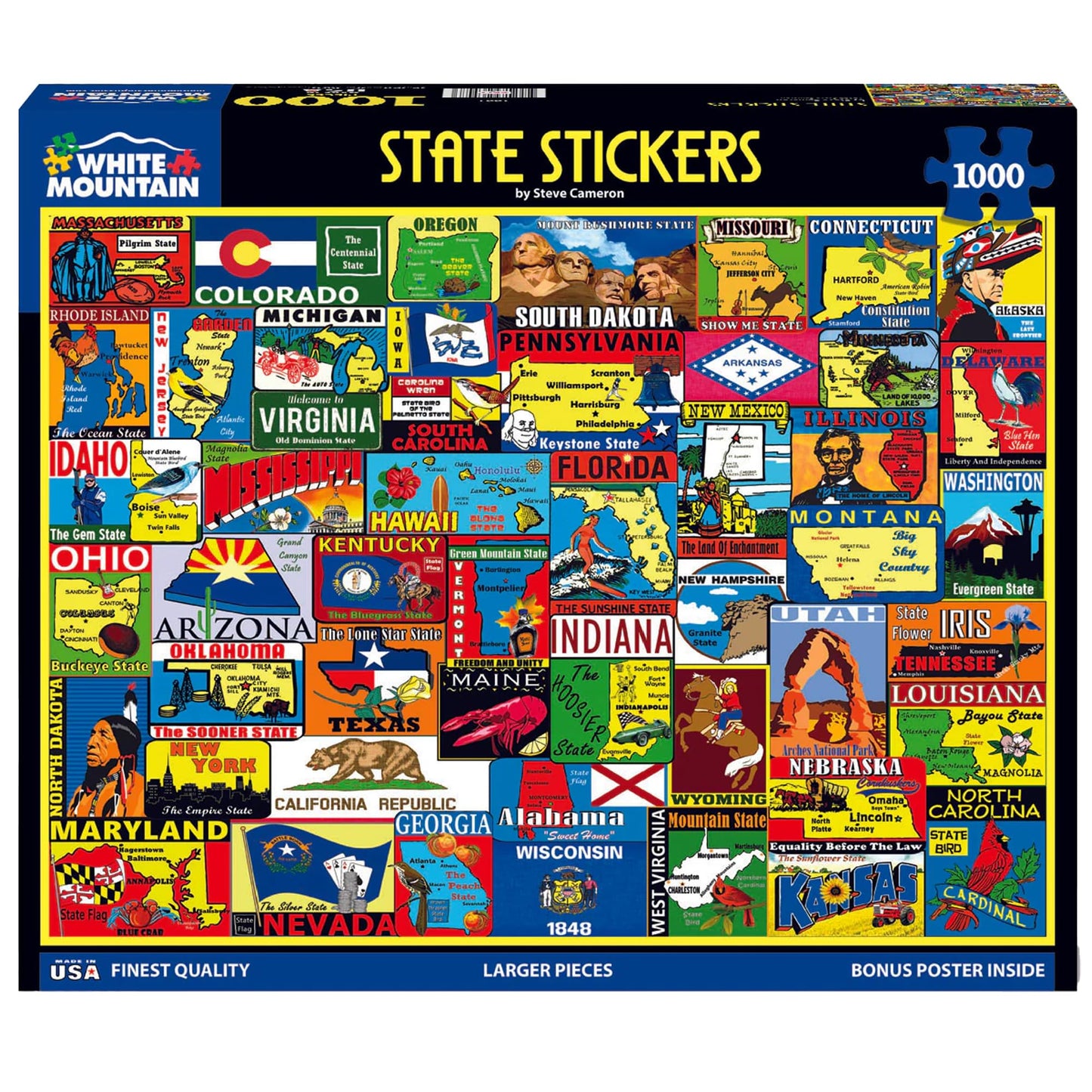 White Mountain Puzzles State Stickers, 1000 Pieces Jigsaw Puzzle