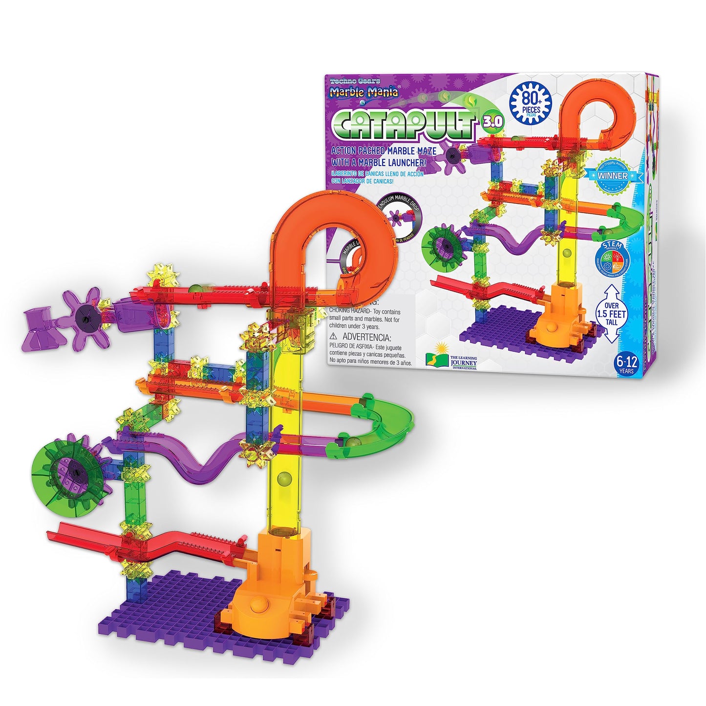 The Learning Journey: Techno Gears Marble Mania - Catapult 3.0 (80+ pcs) - Marble Run for Kids Ages 6-12 Years - Award Winning T