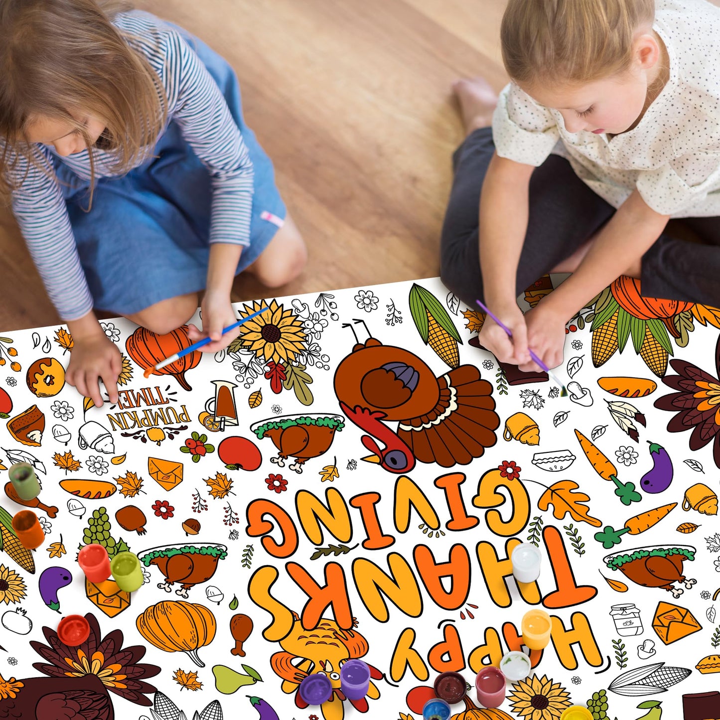 Ohome Thanksgiving Giant Coloring Poster/Tablecloth-Thanksgiving Crafts For Kids-30 X 72 Inches Jumbo Paper Coloring Banner Than