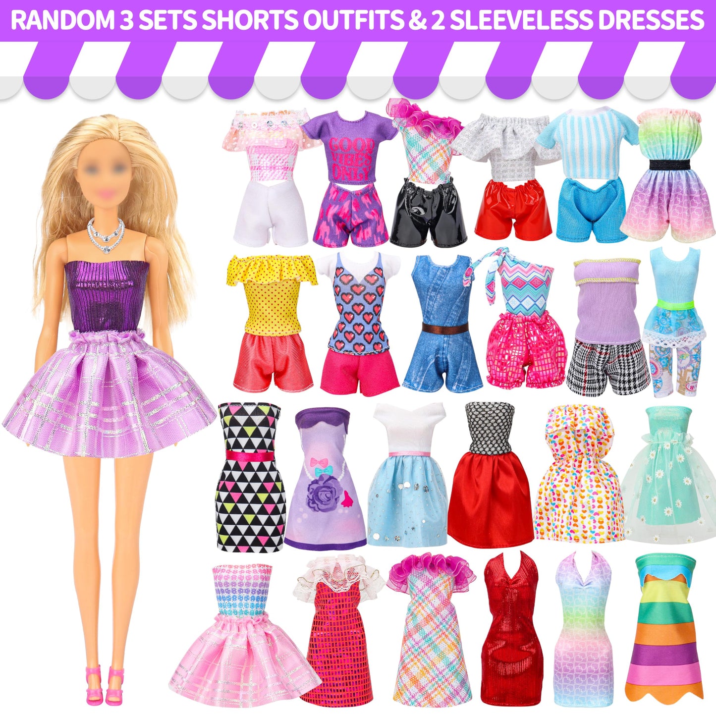 Style Shine 70 Pcs Doll Clothes And Accessories,4 Wedding Gowns 2 Evening Dresses 8 Fashion Dresses 6 Set Casual Outfit Top And