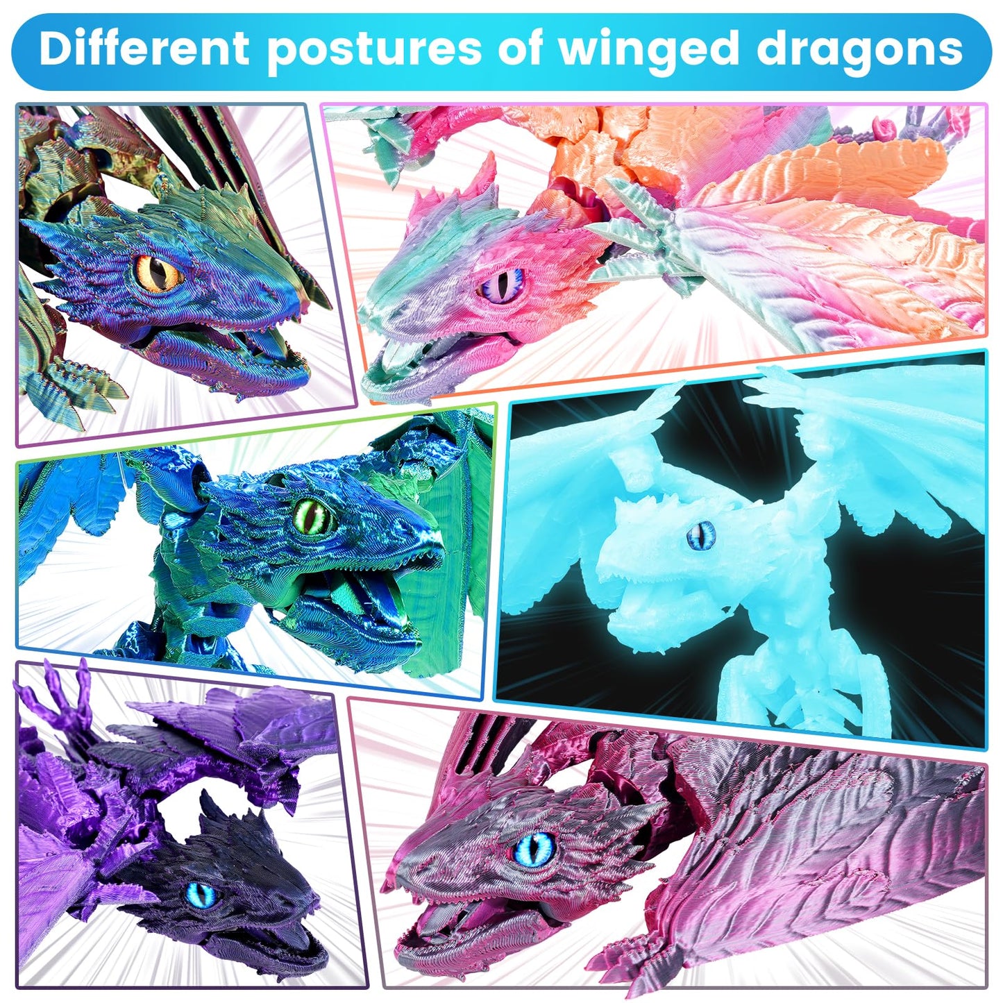 SHUWND 3D Printed Feathered Wyvern Dragon With Wings - Full Articulated Crystal Flying, Realistic Large Pet, Flexible Shoulder S