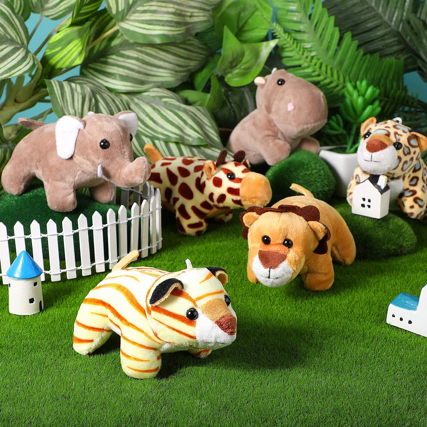 Sumind 12 Pieces Mini Stuffed Forest Animals Jungle Animal Plush Toys 4.8 Inch Cute Elephant Lion Giraffe Tiger Plush for Animal