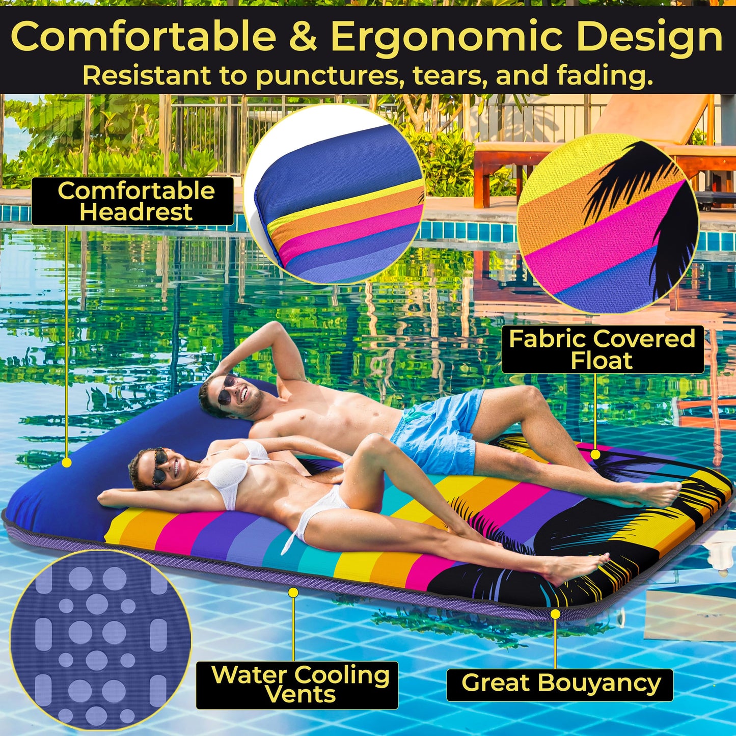 Jambo Pool Floats, Extra Large Fabric Pool Float, Comfortable Oversized Pool Floats For Adults, Heavy Duty Pool Air Mattress, Inflatable Lounge Raft, Tanning Pool Lounger, Tanning Chair, Pool Toys