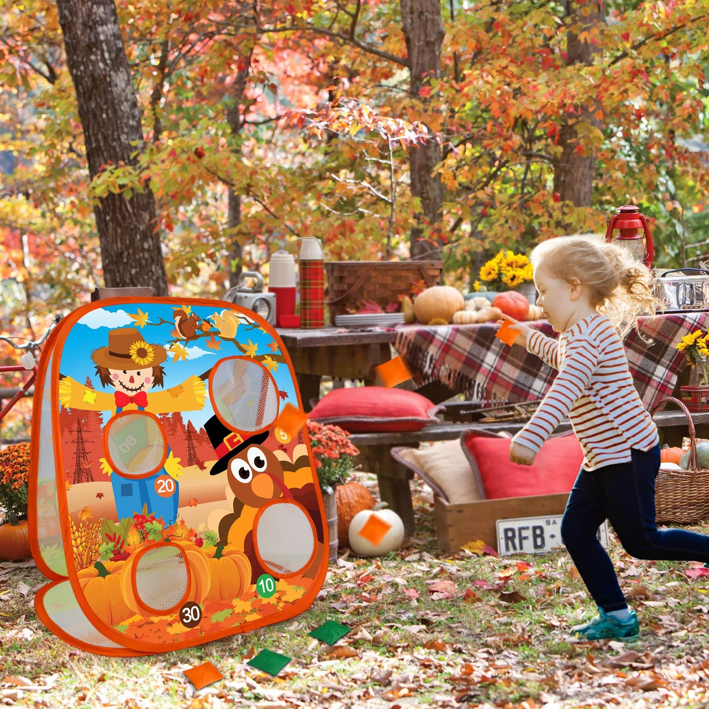 Fall Thanksgiving Bean Bag Toss Games For Kids, Fall Festival Party Games Outdoor Indoor Turkey Dart Board For Kids Carnival Gam