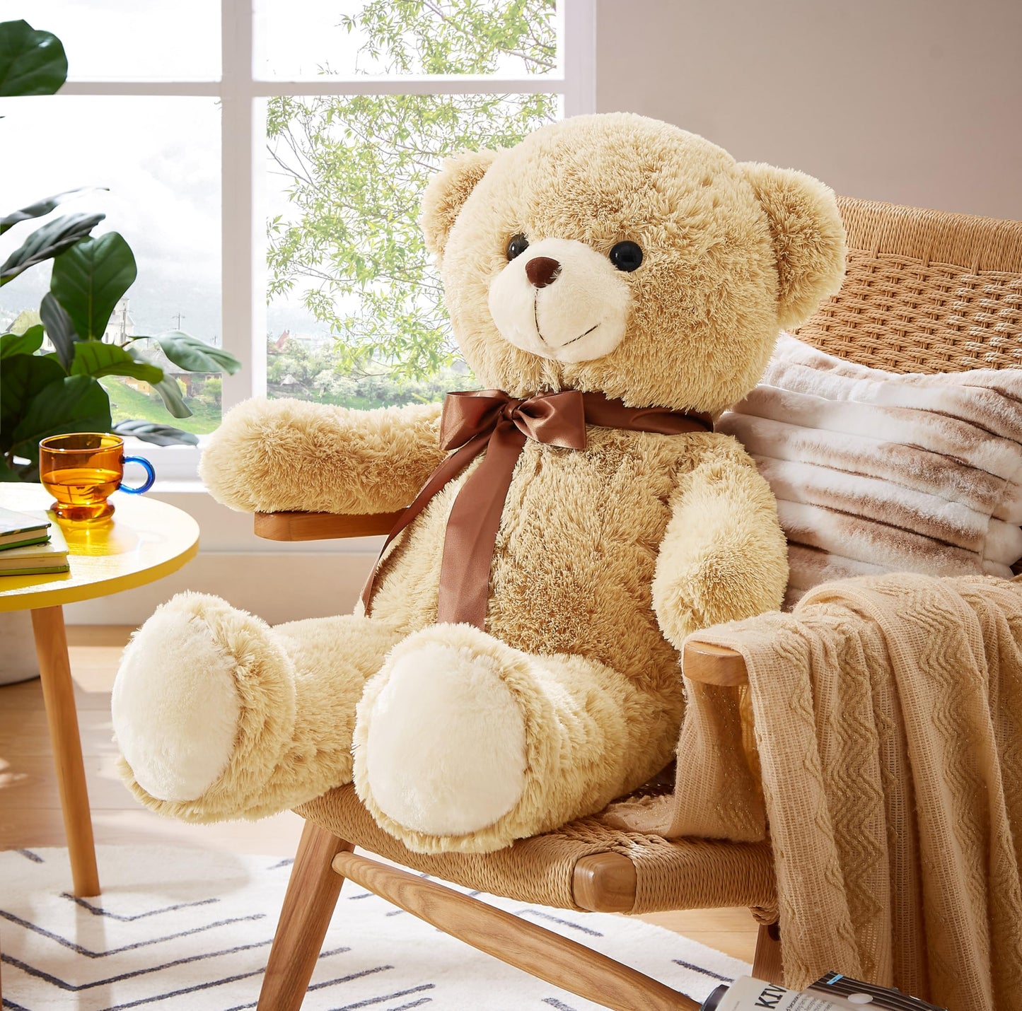 Yunnasi Big Teddy Bear Stuffed Animal 35 Inches Giant Stuffed Bear Gift For Girlfriend Children On Birthday, Light Brown
