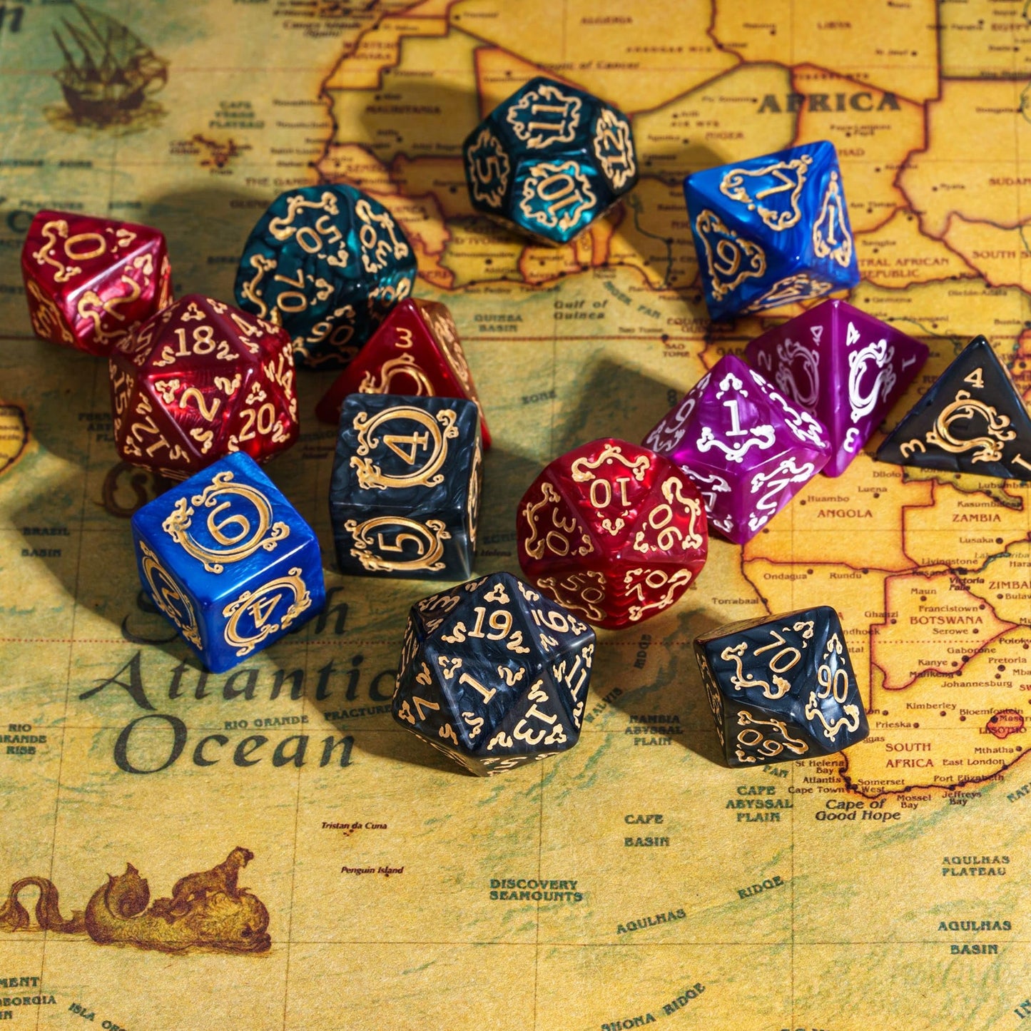 Poludie 5 Sets/35Pcs Dnd Dice Set Dragon Pattern Polyhedral Die With Leather Bag D&D Dice Set For Dungeons And Dragons Rpg Table