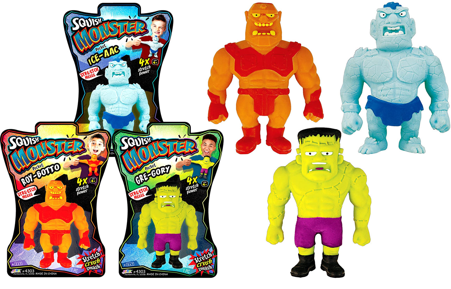 Ja-Ru Stretchy Monster Action Figures (3 Monsters Assorted) - 3.5'' Tall Halloween Squish Pull Fidget Toy. Calming Stress Toy Fo