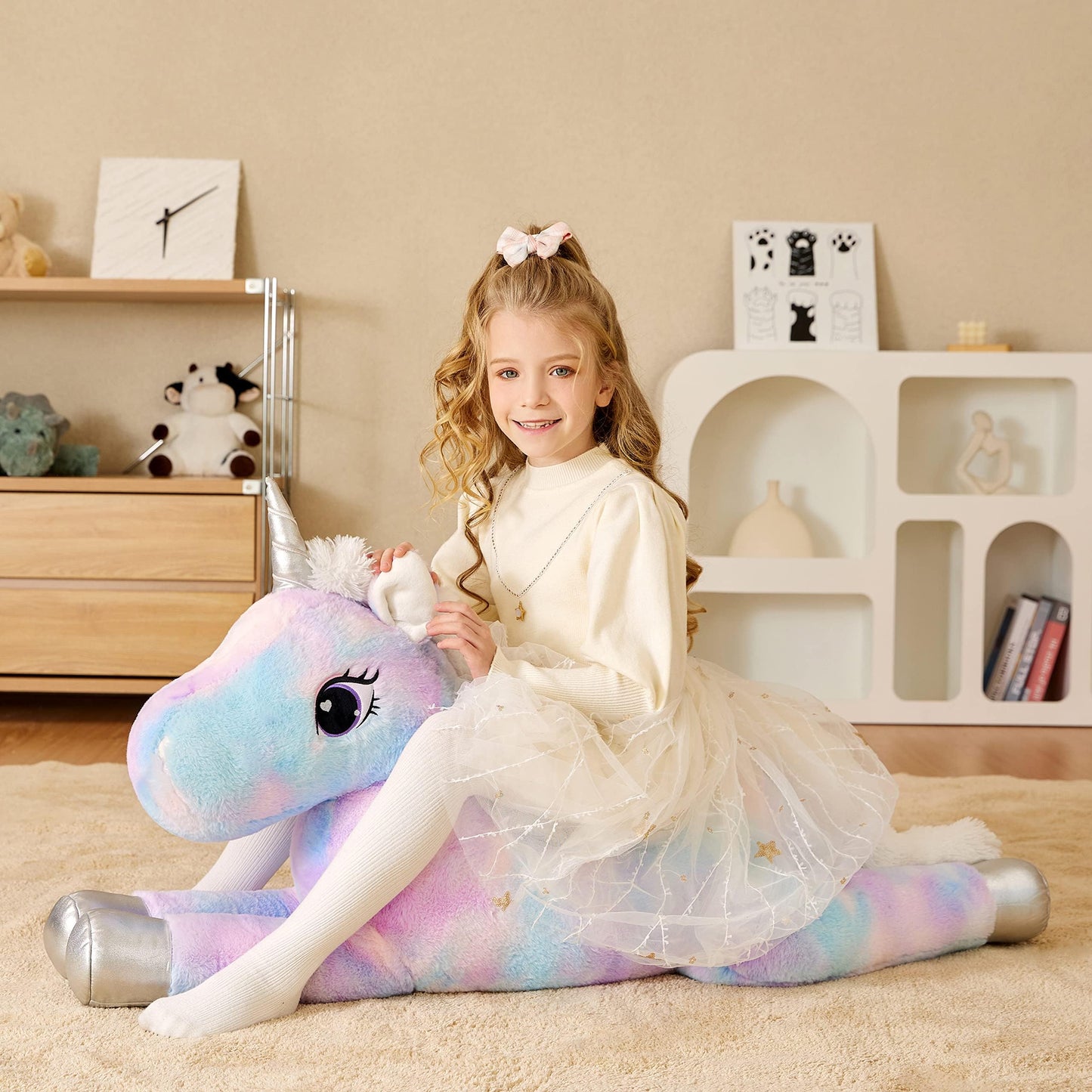 Earthsound Giant Unicorn Stuffed Animal Plush Toy,Large Winged Unicorn Jumbo 43'' Big Size Soft Toys,Cute Huge Plushy Fluffy Fat