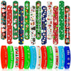 JUNEBRUSHS 50 Pack Christmas Party Favors Christmas Slap Bracelets Rubber Wristbands Assorted for Kids Slap Bands Silicone Snap