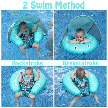 Mambobaby Newest Compressible Folding Baby Self-Inflating Float with Sun Canopy - Green