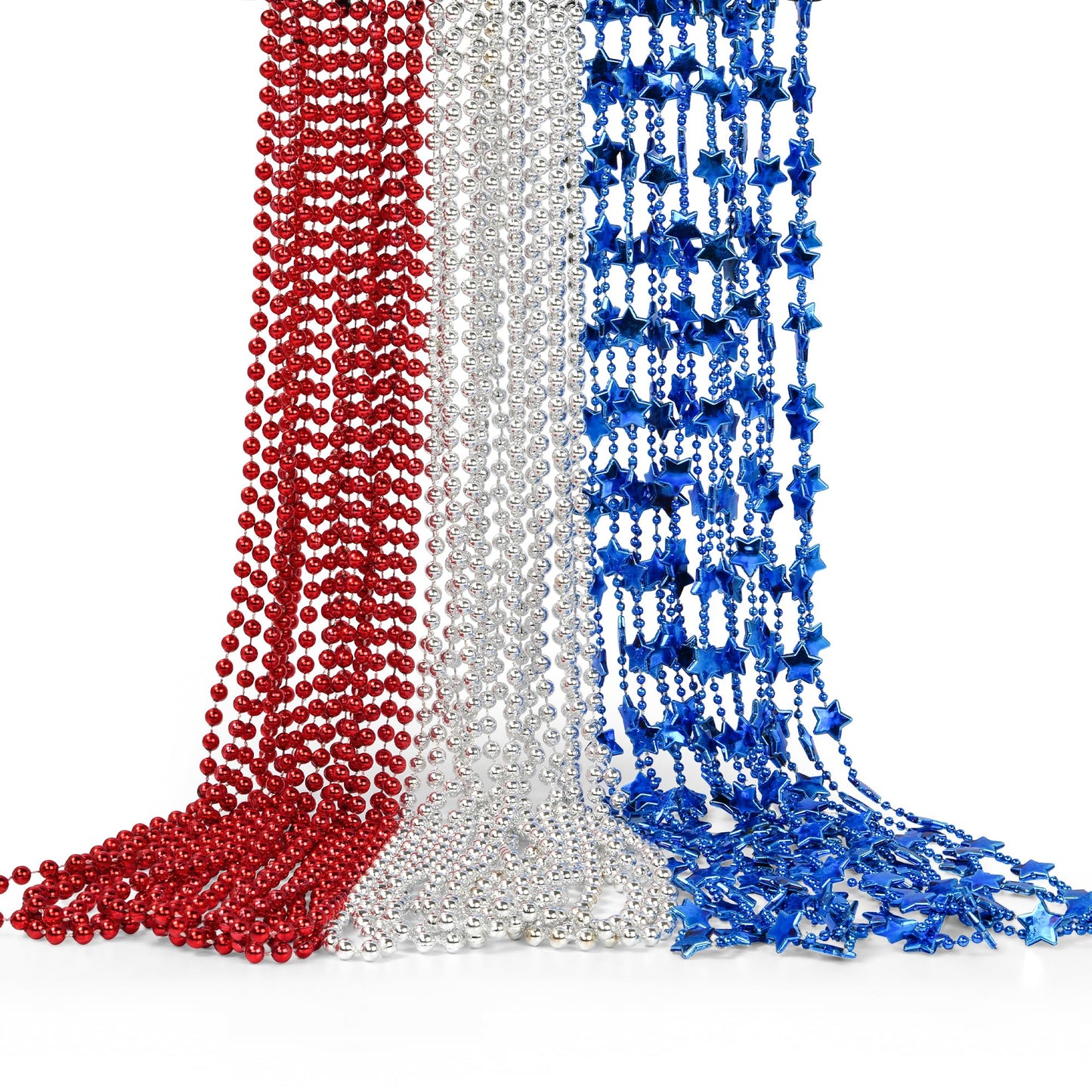 Hoosun 4Th Of July Beaded Necklace, 24Pcs Patriotic Star Bead Necklaces Red Silver And Blue Accessories,Fourth Of July Beads For