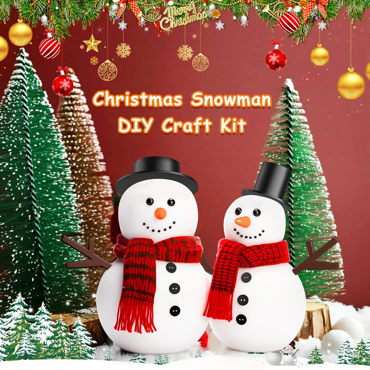 Outivity 300 Pcs Snowman Crafts DIY Kits for Winter Kids Holiday Party Decor Gift,Includes 30 Mini Black Top Hats,180 Snowman Cr