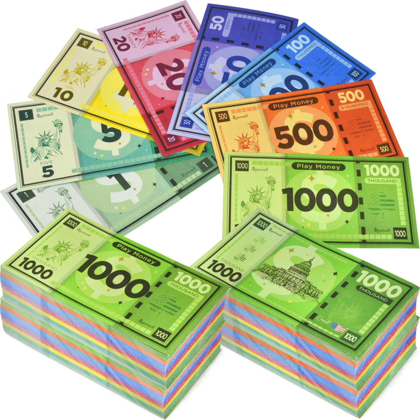 Queensell Play Money Suitable For Monopoly Board Game – 480 Pcs Of 60 Each Bill Denomination – Double Sides Printing Paper Money For Pretend Play Cashier - 480 Pcs