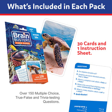 Brain Busters Card Game For Kids, Family Trivia Game Bundle With 120 Flash Cards - Learn And Play With Multiple Choice Trivia Ca