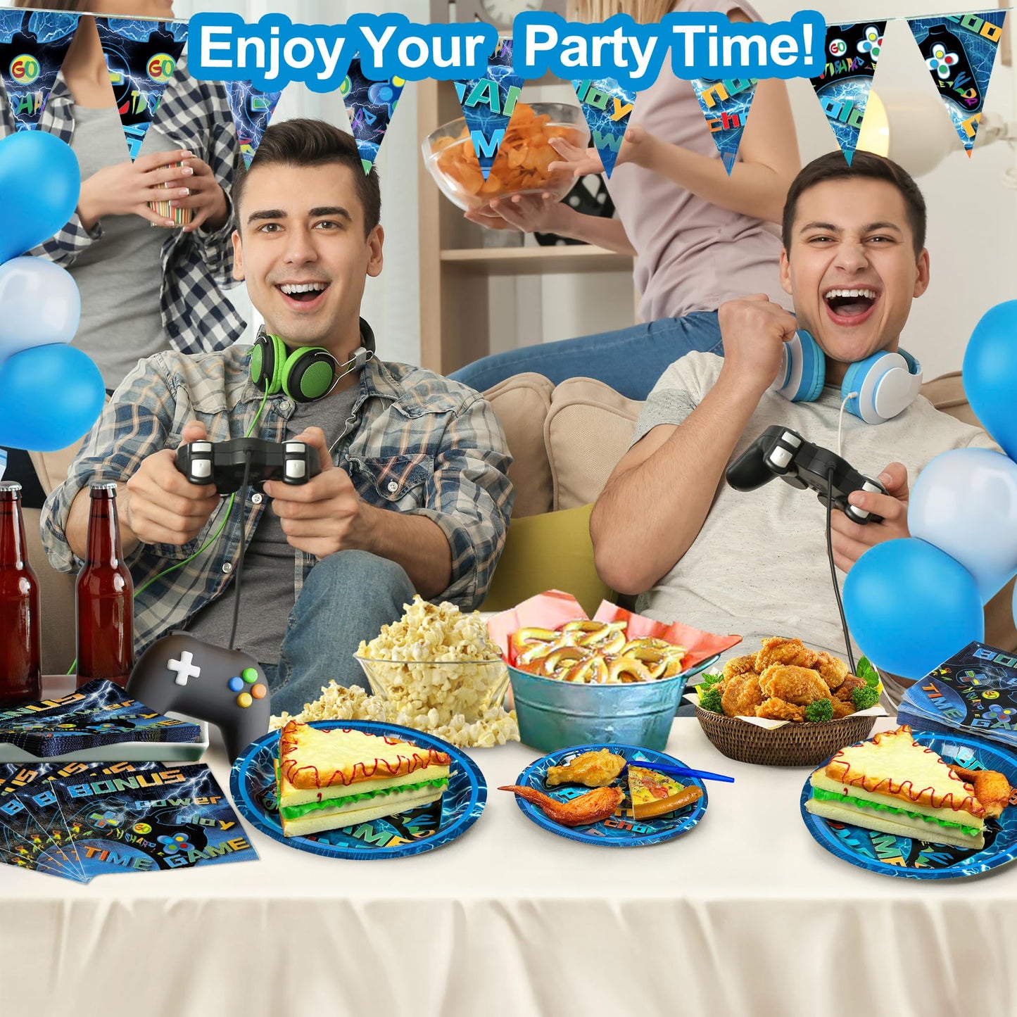 Lmjunzz Video Game Party Supplies 120 Pcs Set - Plates, Napkins, Forks, Perfect For Boys Birthday, Baby Shower, Serves 30