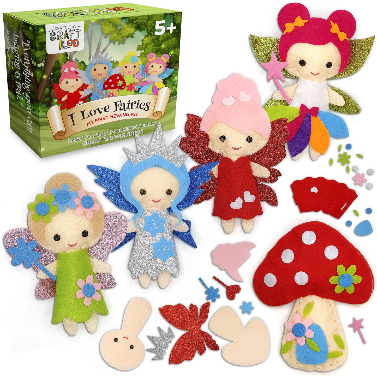 Craftiloo Fairy Sewing Kits For Little Girls 5 Easy Projects For Children Beginners Sewing Kit Kid Crafts Make Your Own Felt Pil