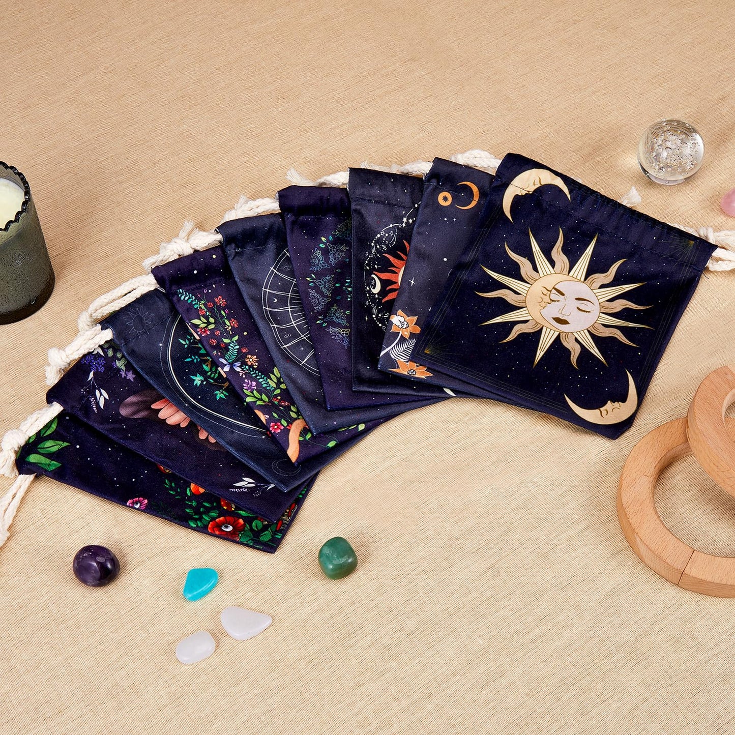 Xsylohxl Tarot Bag Kit 9 Pcs Tarot Card Bags And Pouches Tarot Deck Holder Storage Gift Velvet Bags With Sturdy Drawstrings Also