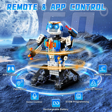 STEM Robot Building Kit, App & Remote Control Robot Building Kits for Kids 6-12, 447 Pieces Educational DIY Engineering Blocks f