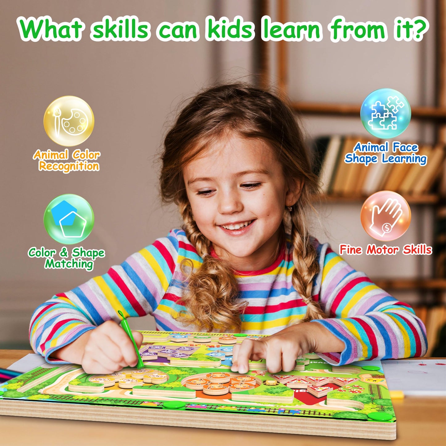 Dukvsg Magnetic Color & Shape Maze, Montessori Wooden Color Shape Matching Puzzle Board - Educational Learning Toys, Toddler Fin