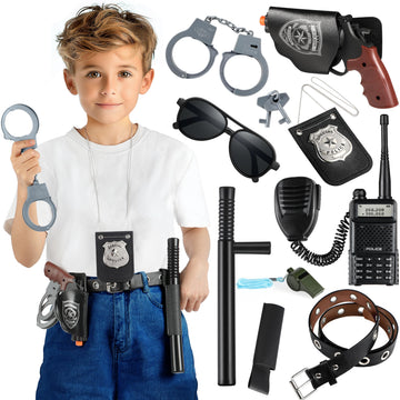 Metemot 10Pcs Police Toys, Cop Costume Accessories, Police Costume Accessories For Kids, With Police Badge, Toy Handcuffs,Hallow