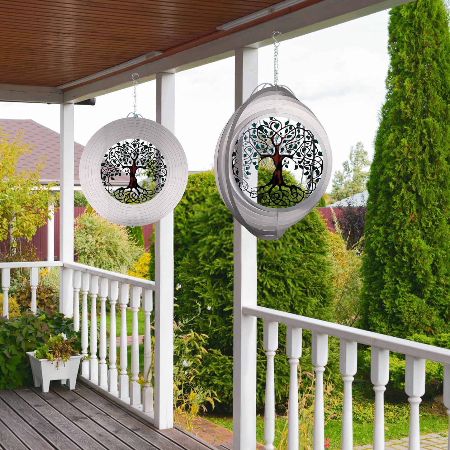 JMBTLUS Garden Wind Spinners, 12 Inch 3D Stainless Steel Tree of Life Wind Spinner for Yard Garden Decoration Christmas Party In