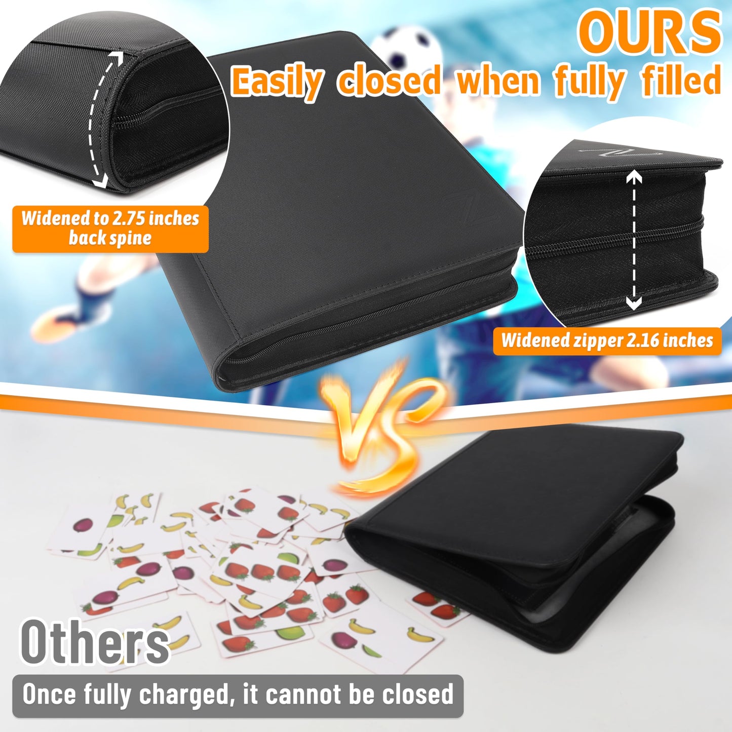 ZAIONE Toploader Binder for Trading Cards: 4 Pockets enhanced Top Loader Binders - Holds 128 Toploaders 10 Toploaders Included for 2025 Sports Card Folders Storage(Black Classic Texture)