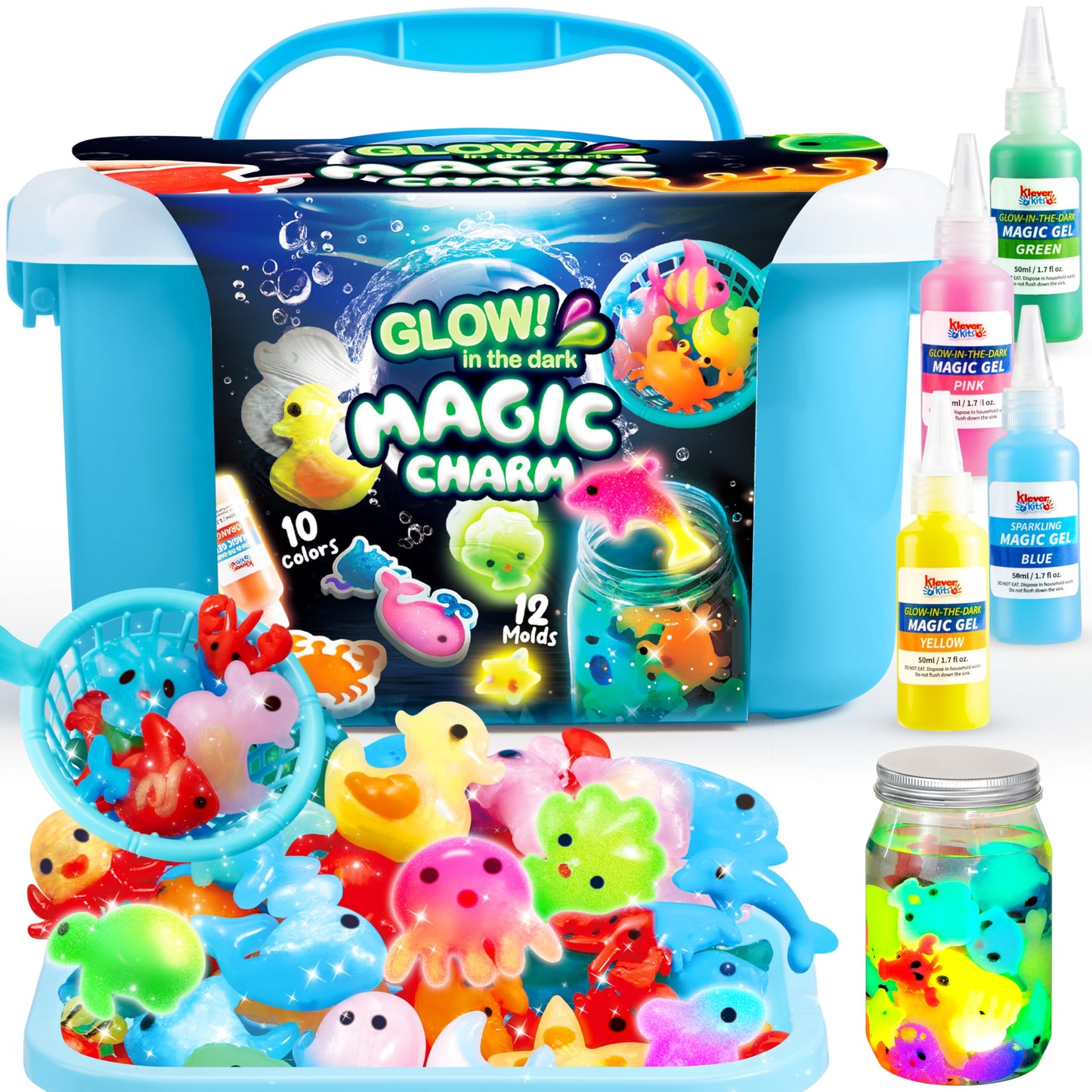 Klever Kits Glow-in-The-Dark Water Gel Kit, Magic Fairy Water Pets Toy Kit with 10 Gels(7 Glow-in-The-Dark Gels), 12 Molds, Pres