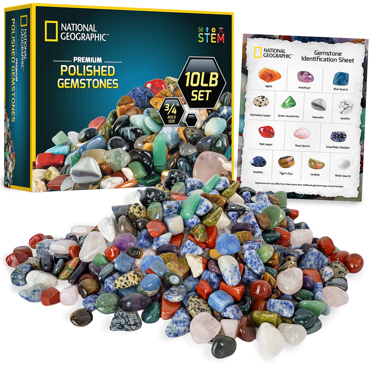 National Geographic Premium Polished Stones - 10 Pounds Of 3/4-Inch Tumbled Stones And Crystals Bulk, Arts And Crafts, Rock And Mineral Kit, Rocks For Kids, Stem Toys