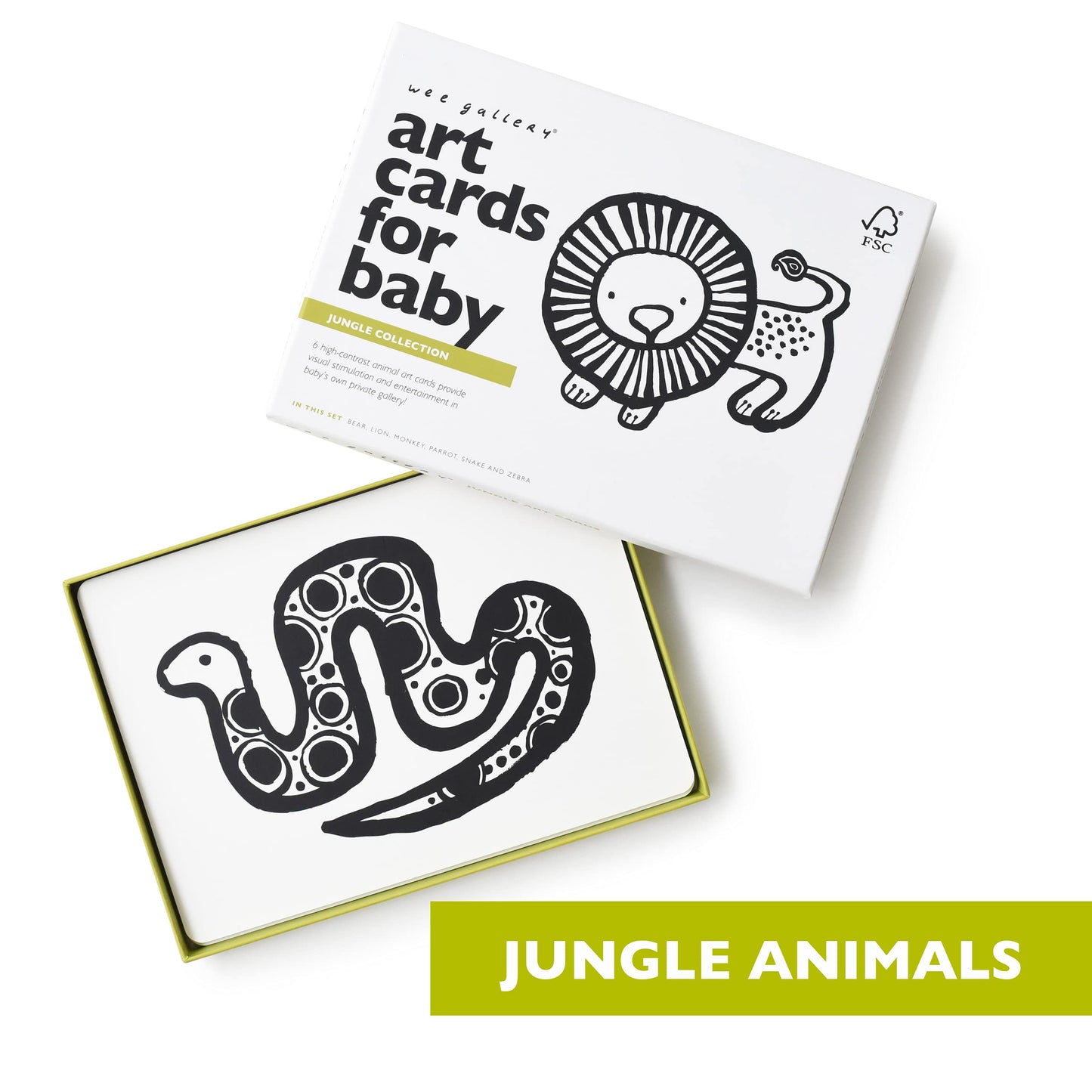 Wee Gallery Black And White Art Flash Cards For Babies, High Contrast Educational Animal Picture Cards, Baby Visual Stimulation, Brain And Memory Development In Infants And Toddlers - Jungle Animals
