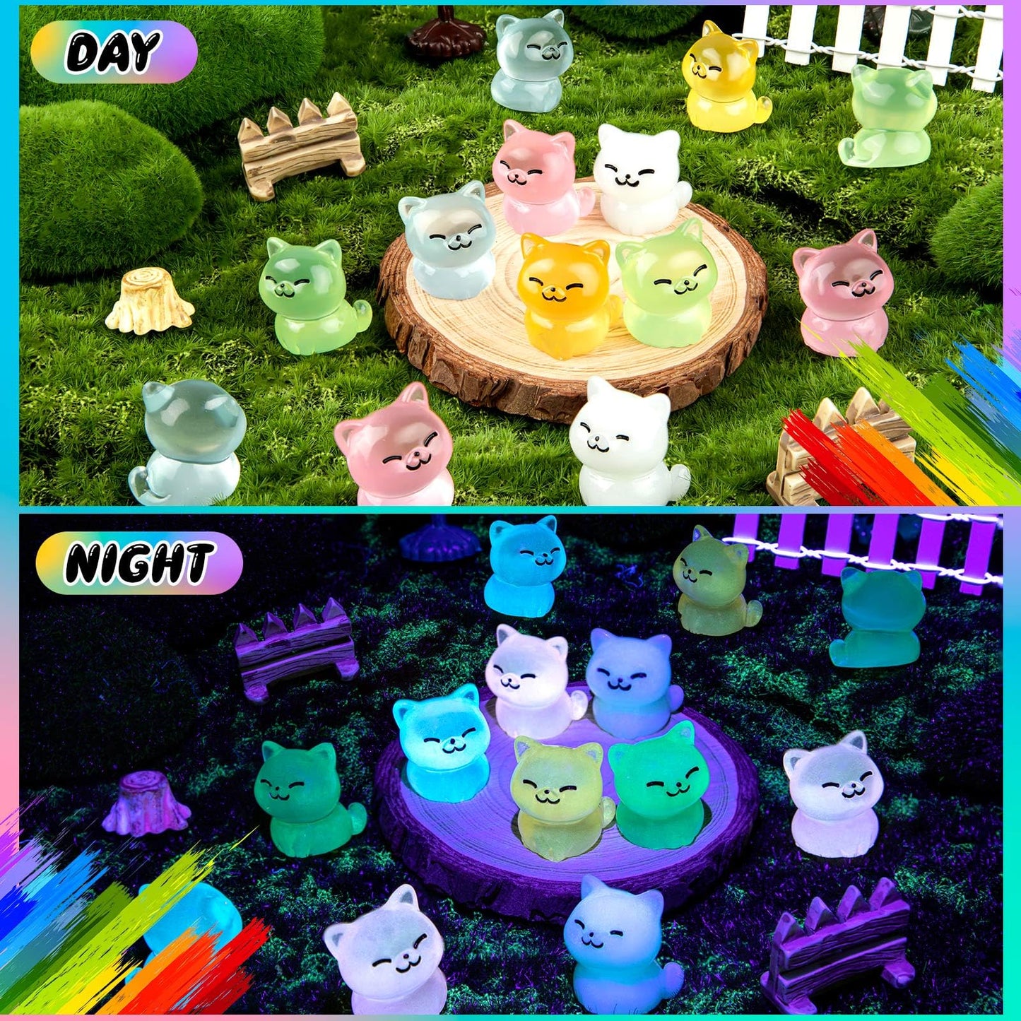 HFAYDZSW 40Pcs Luminous Mini Resin Cat, Miniature Cat, Glow in The Dark Tiny Cat Ornament for Garden Landscape Aquarium Dollhous