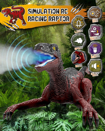 Eulogia Dinosaur Toy, Rc Dinosaur Car With 2-In-1 Remote, Gesture-Sensing Forward Backward Dino, Features Spray & Sounds & Light