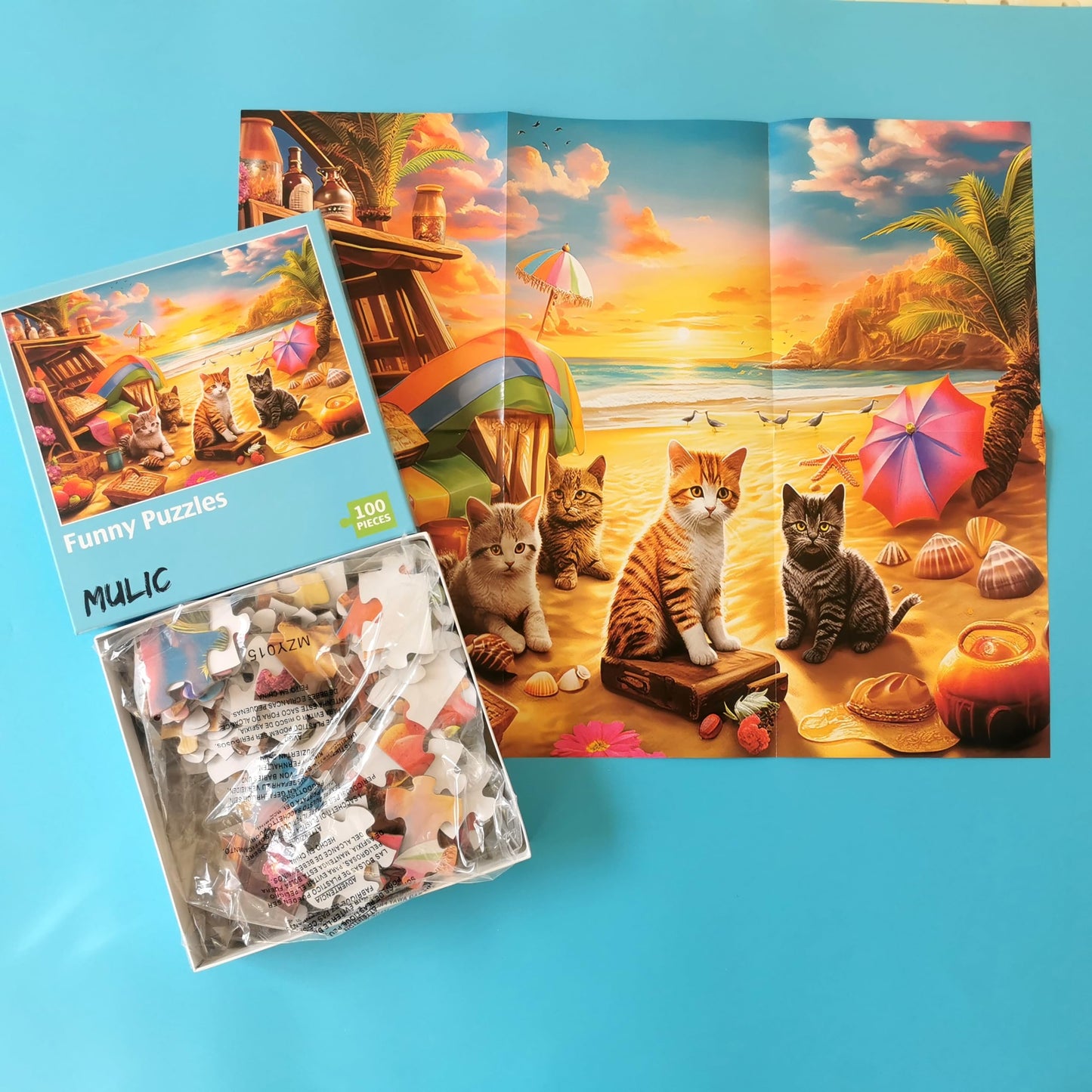 Extra Large Pieces Jigsaw Puzzles For Adults - 100 Piece Puzzles For Kids Ages 8-10 10-12 - Large Piece Puzzles For Seniors - Cats Seaside Sunset