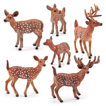 Gemini&Genius 6Pcs Deer Toys, Jungle Animal Deers with Cubs for Miniature Scenery Decorations, Birthday Cake Topper, Woodland Ba