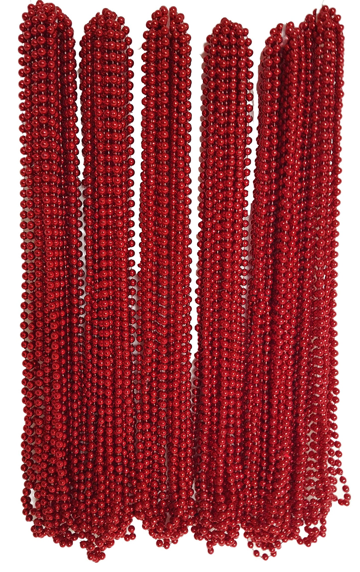 Dondor Enterprises Festive Metallic Beaded Necklaces (72 Pack, RED)