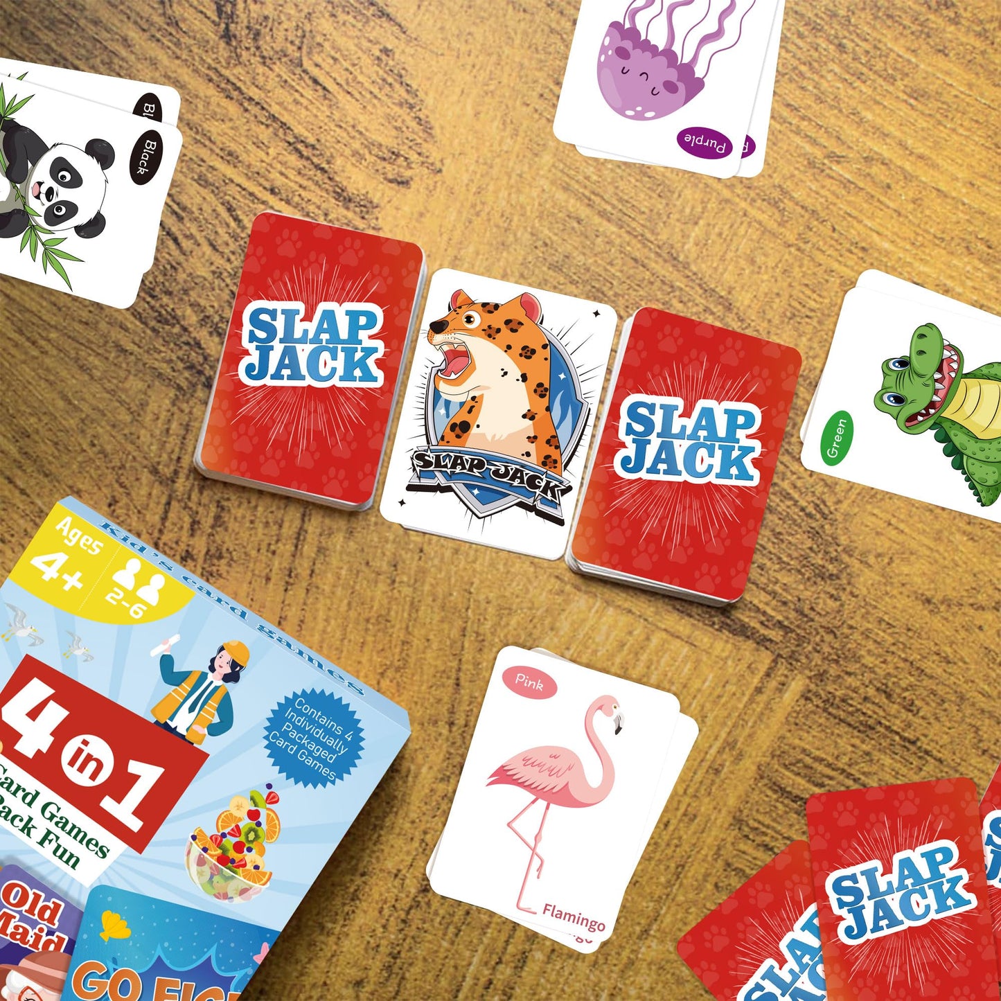 Card Games Go Fish,Old Maid,Slap Jack And Memory Match-4 Decks In 1 Pack,Classic Card Games For Kids Toddlers,Fun Kids Games For