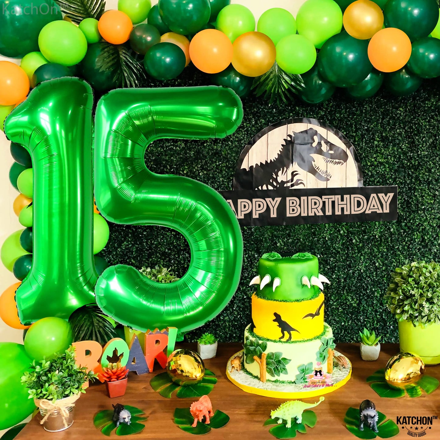 Katchon, Dark Green 15 Balloons Number - 40 Inch | Green Number 15 Balloons For 15Th Birthday Decorations | 15 Birthday Balloons For 15Th Birthday Decorations For Boys | Green Birthday Decorations