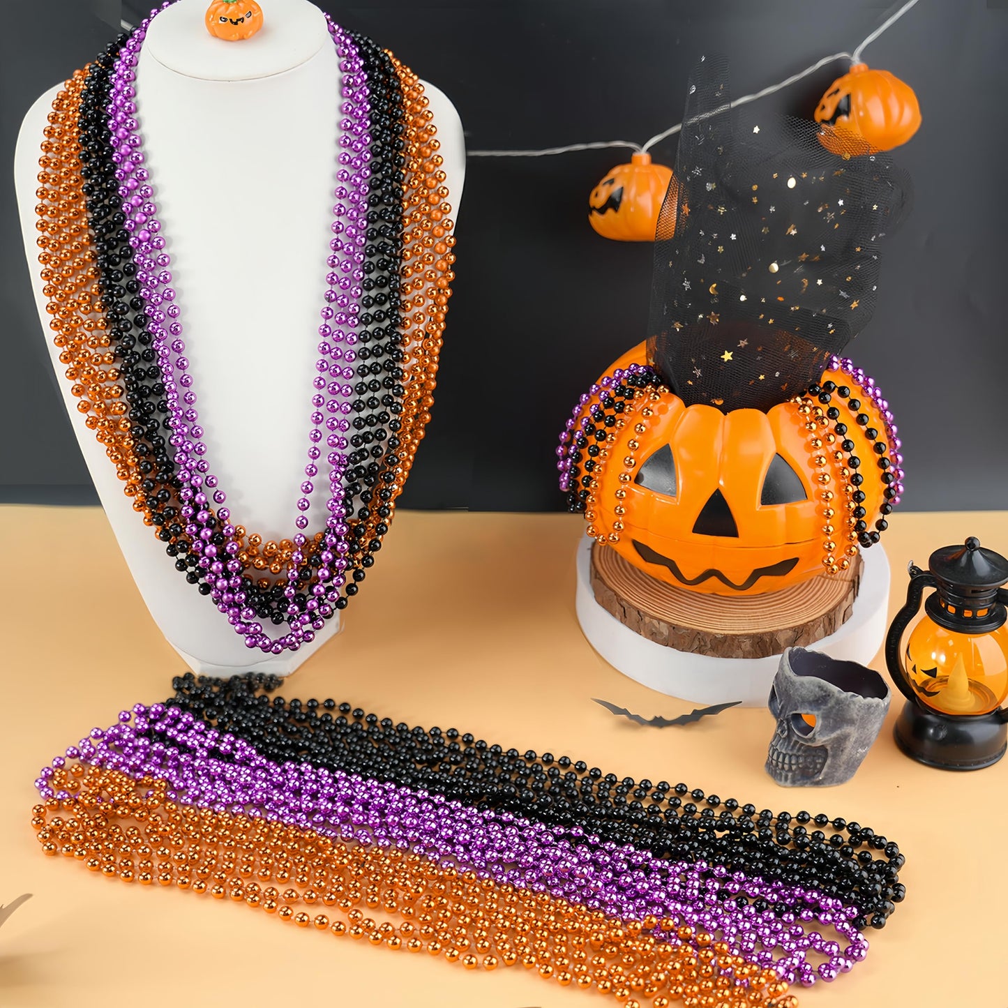 ZZYFGH 12 PCS 33'' 7mm Halloween Bead Necklace Bulk, Purple Black Orange Bead Party Favors,Halloween Toy Necklaces Accessories f