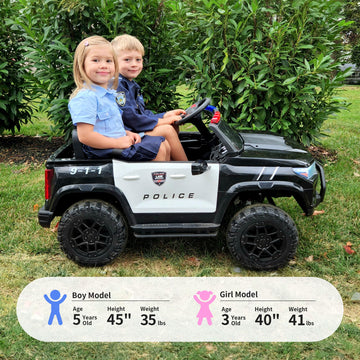 Outfunny 12V Electric Police Car For Kids, 2 Seater Ride On Toy Car For Kids Aged 4-8 With Remote Control, Bluetooth - Black