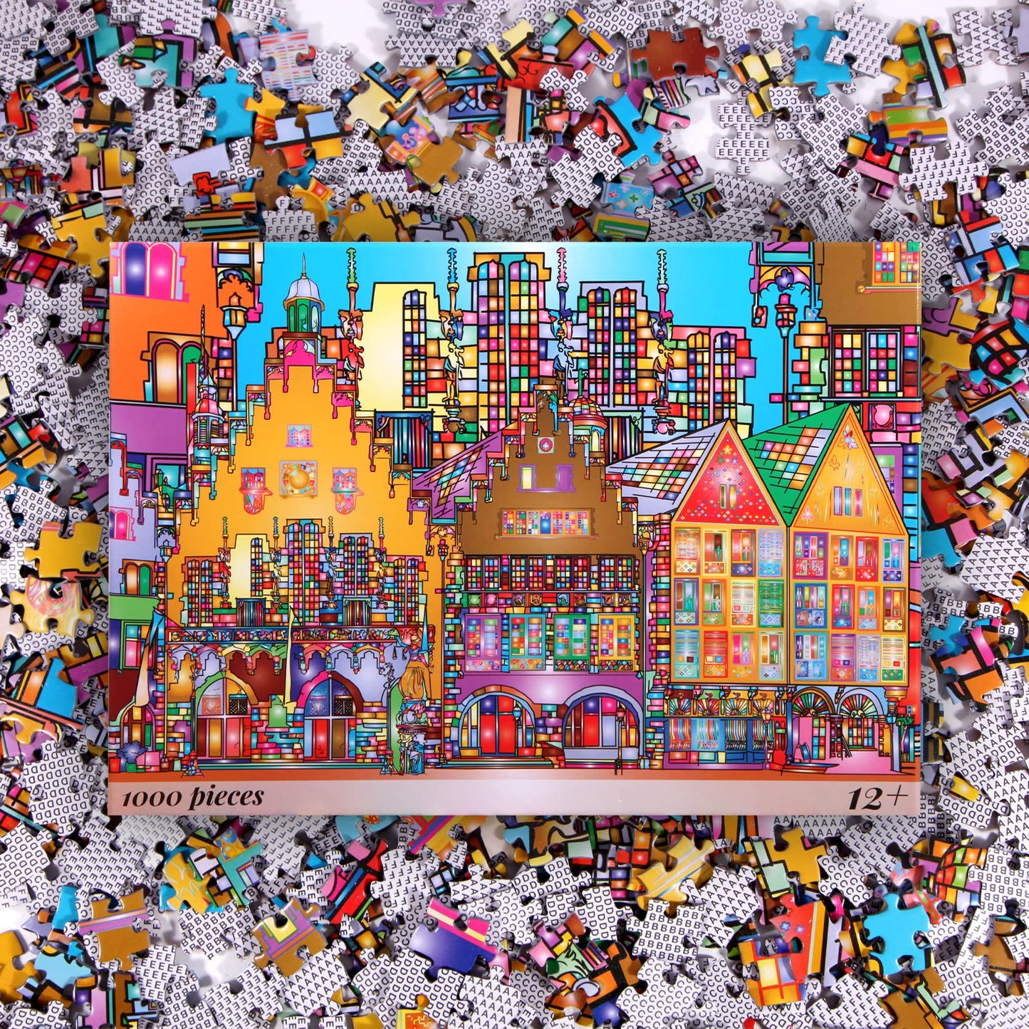 Bgraamiens Puzzle-City Street-1000 Pieces Creative Colorful City Street View Jigsaw Puzzle Color Challenge Puzzle