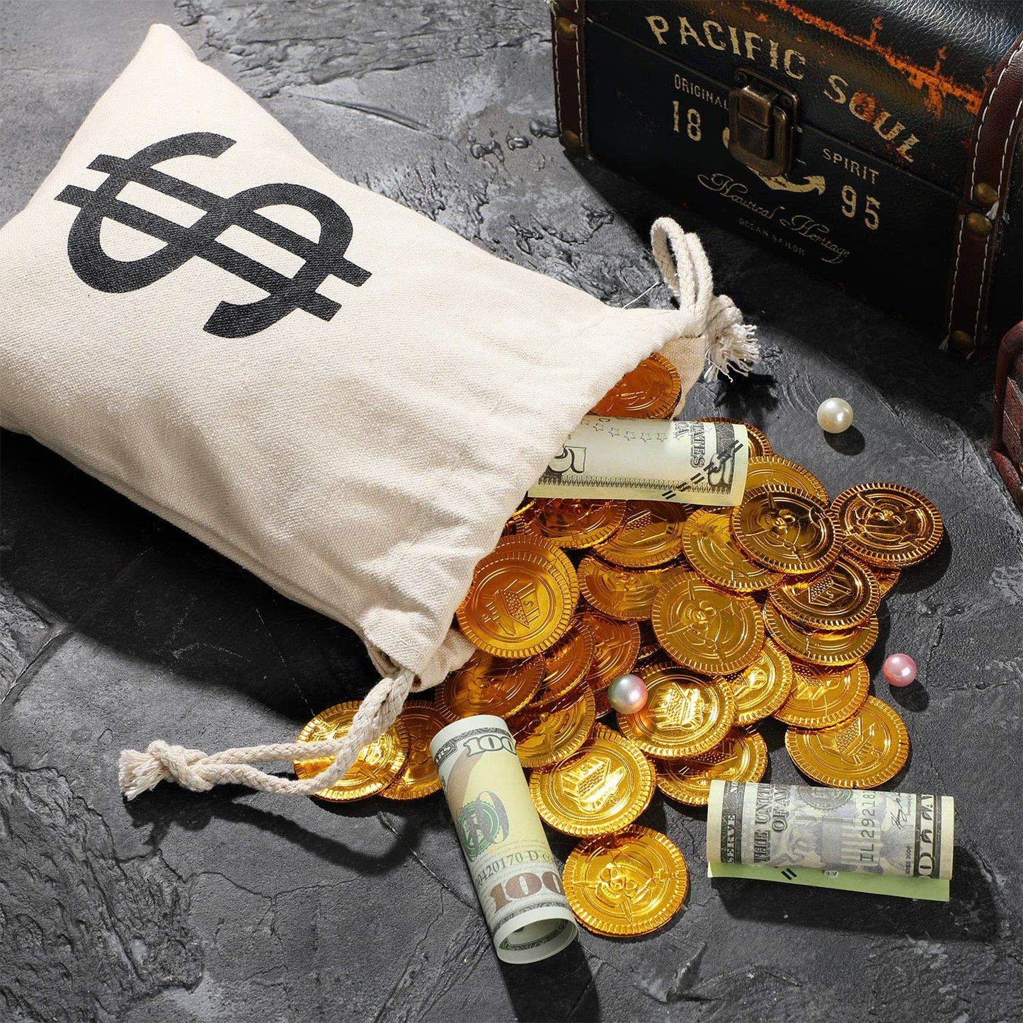 Robber Costume Set, Include 11.8x15.7inch Dollar Sign Money Bag, Black Gloves, Eye Mask for Halloween Party Pirate Thief Cosplay