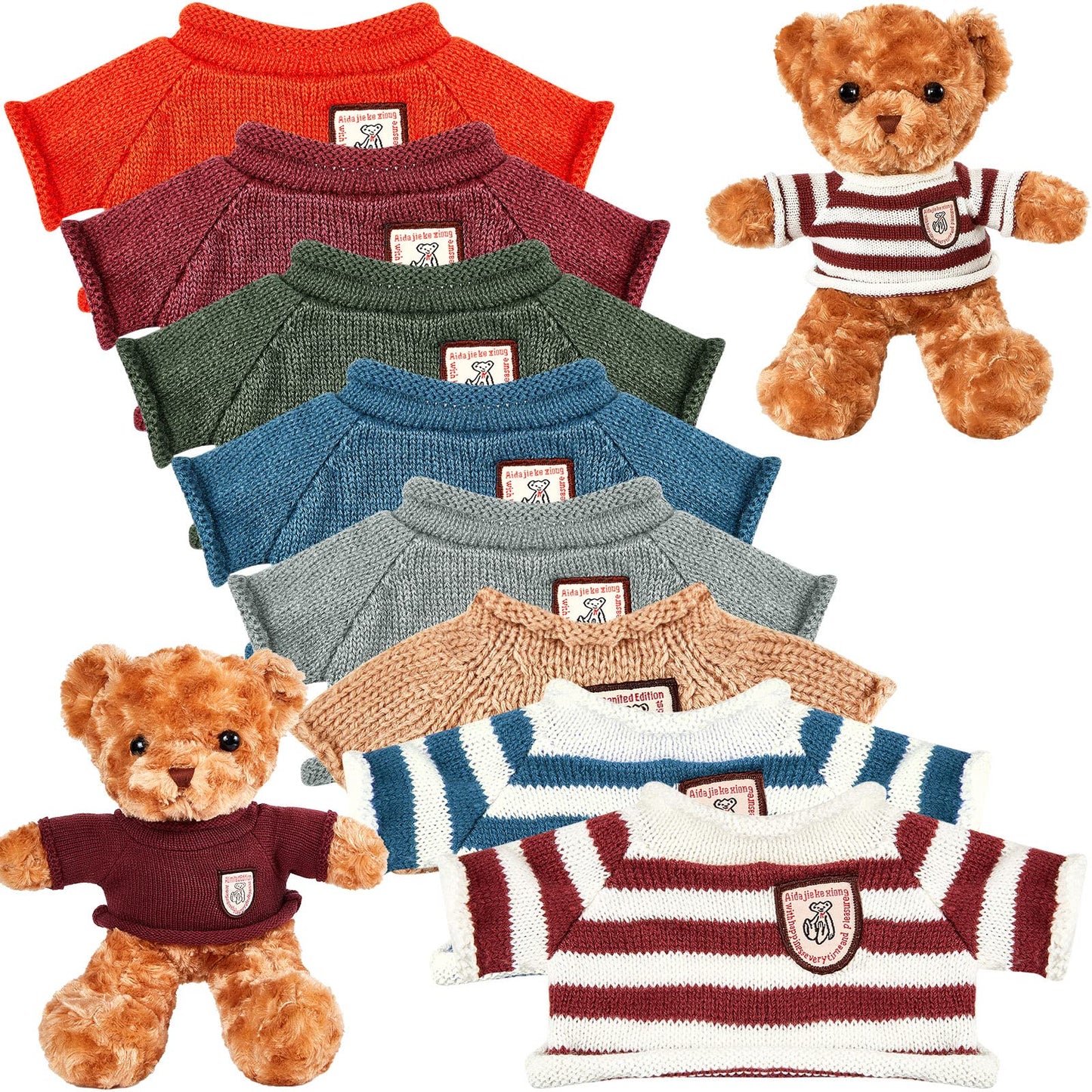 Sratte 8 Pcs Doll Clothes Bear Clothes Cute Stuffed Animal Doll Accessories Plush Toy Clothes Bear Sweater Outfit Fit Most 14-18 Inch Bears Animal Plush Dolls Stuffed Toys