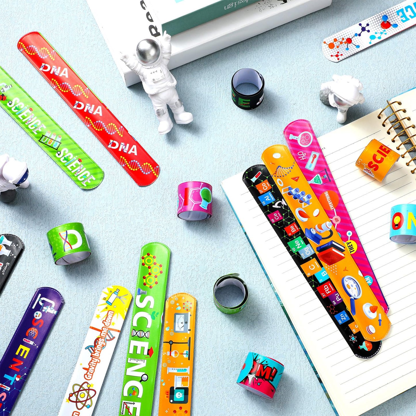 Marsui 48 Pcs Science Slap Bracelets Bulk Science Party Favors Science Snap Bracelets for Science Prizes Party Decorations Scien