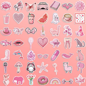 102 Pcs Preppy Stickers,Pink Stickers Supplies Pink Party Suitable For Unique Designed Vinyl Waterproof Stickers For Hydroflask