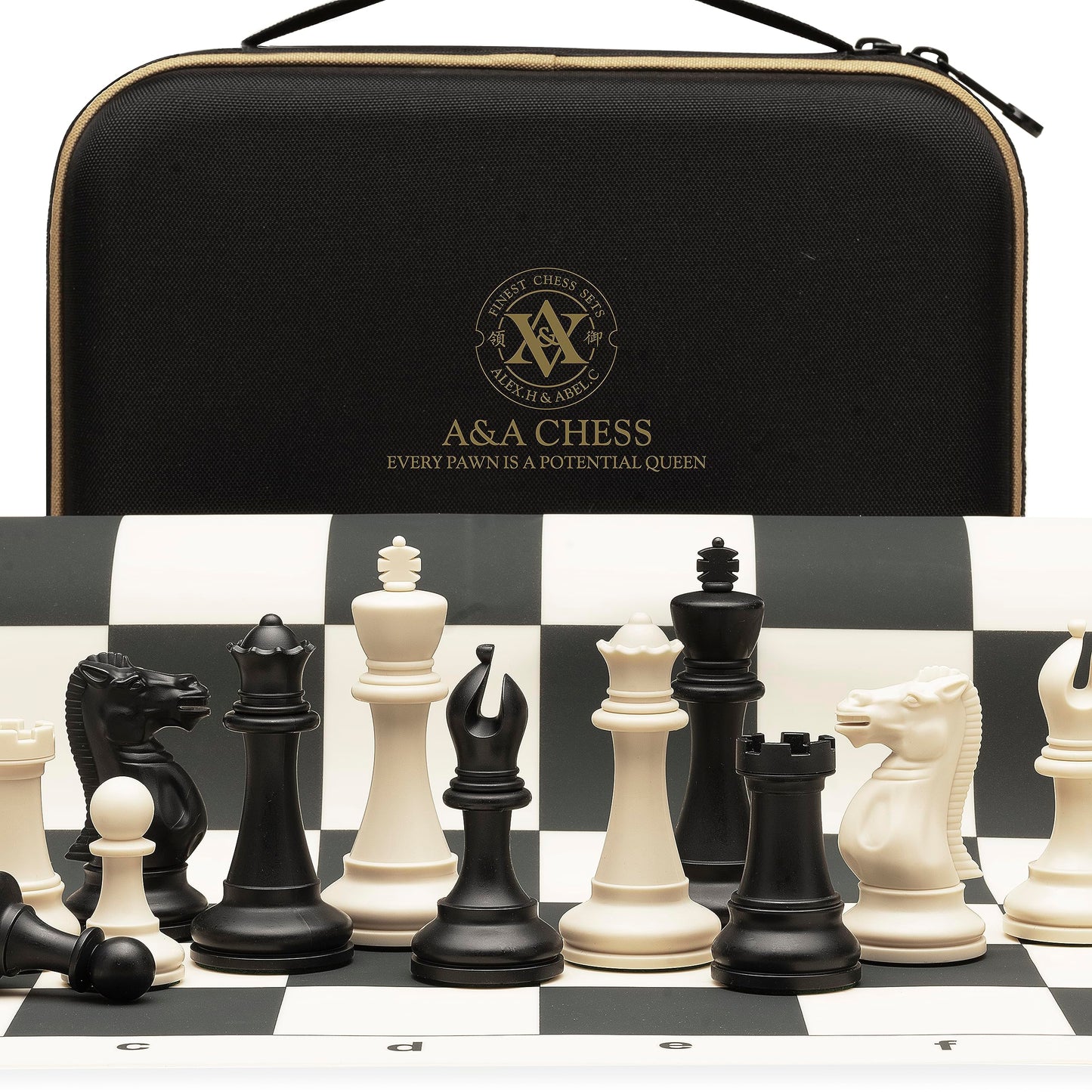 A&A Tournament Chess Set/ 20''X20'' Foldable Silicone Chess Board / 3.75'' King Height Plastic Quadruple Weighted Classic Staunton Pieces/Storage Bag For 6 Years Old - 2 Players