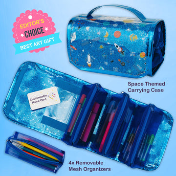 PapaKit Creative Art Coloring Set (Outer Space), Includes Travel Bag, Assorted Washable Marker Set, Glitter Pens & Coloring Page