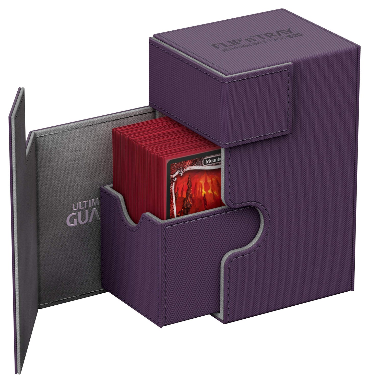 Ultimate Guard Flip 'N' Tray 80+, Deck Case For 80 Double-Sleeved Tcg Cards + Dice Tray, Purple/Grey, Independent Magnetic Closure & Microfiber Lining