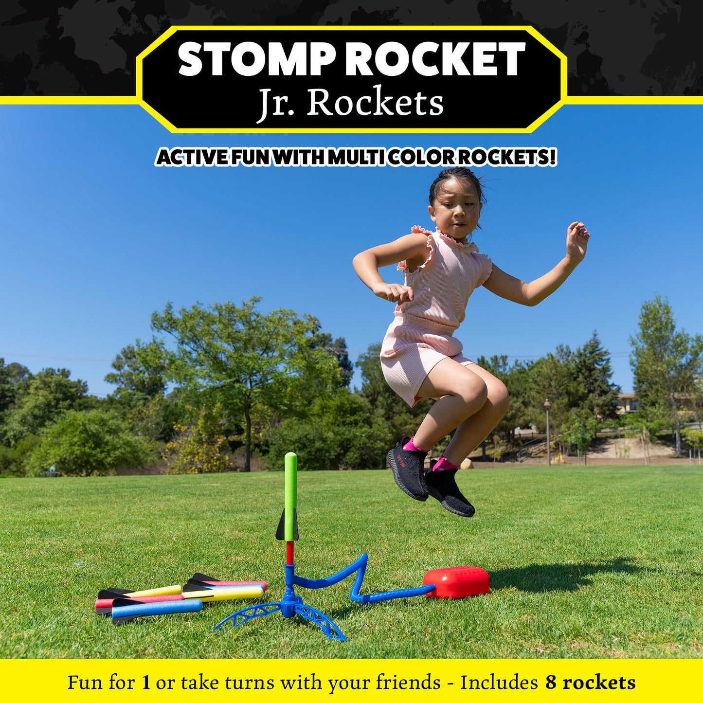 Stomp Rocket Jr Multi-Color Rocket Launcher For Kids, 8 Rockets - Fun Outdoor Kids Gifts For Boys & Girls - Stem Toy Foam Blaste