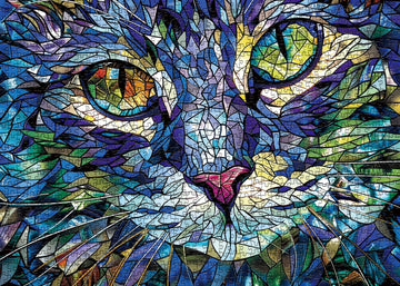 Stained Glass Puzzles Cat Puzzle 1000 Piece For Adults, Colorful Animal Puzzles 1000 Pieces Funny Kitty Jigsaw Puzzle, Cute Cats Puzzle As Decor