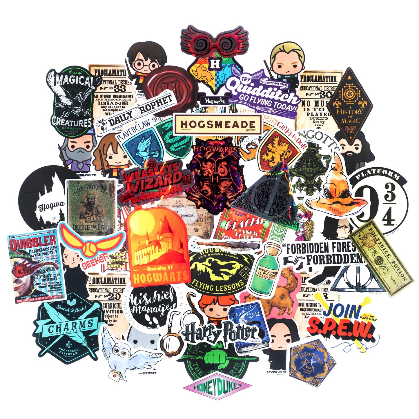 Conquest Journals Harry Potter Variety Vinyl Sticker Pack, Set Of 60 Unique Stickers Including 5 Holograms, Officially Licensed, Waterproof And Scratch Resistant, Potterfy All The Things